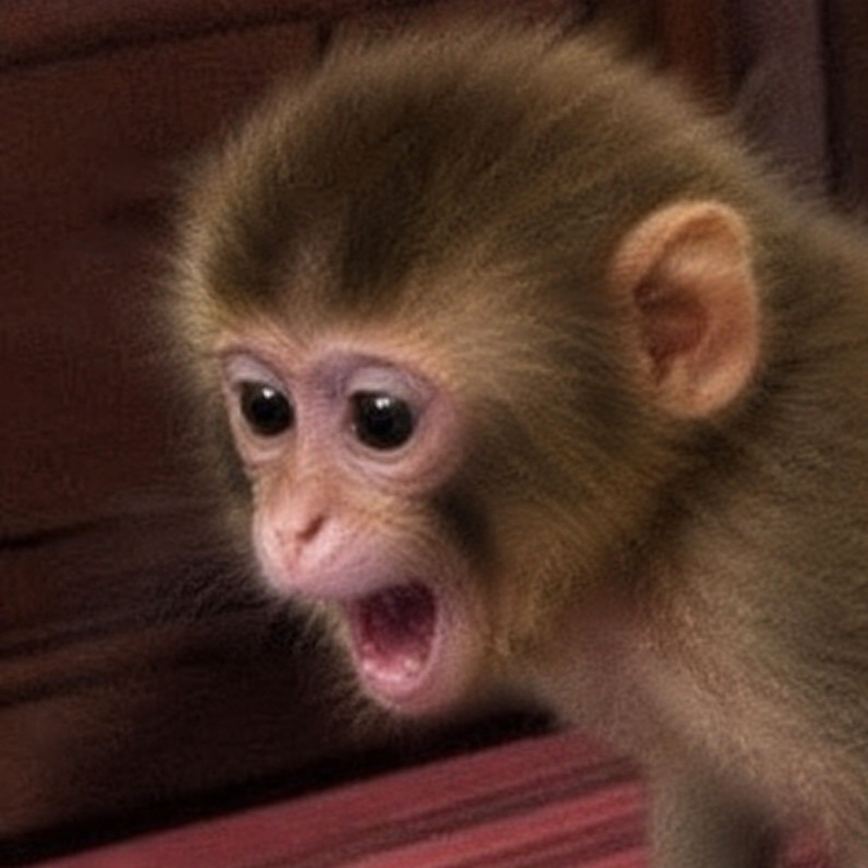 Wide-eyed baby Ape screaming